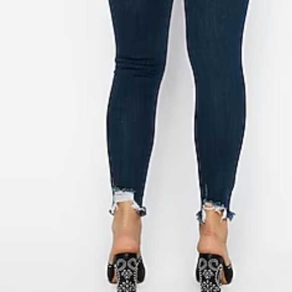 Express High Waisted Denim Perfect Stretch Ripped Ankle Skinny Jeans 4 Regular - Picture 9 of 16